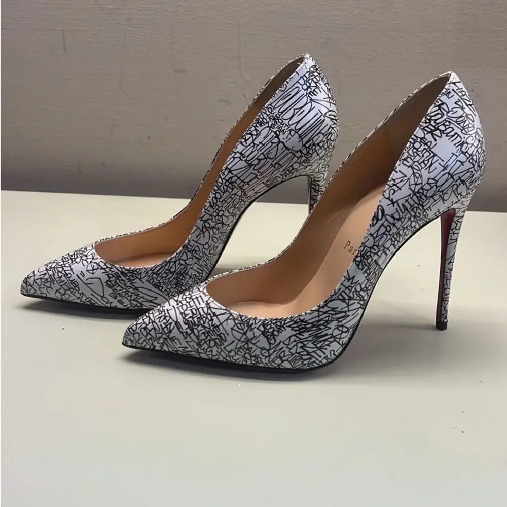 Christian Louboutin Stiletto Pumps White Black Luxurious Texture Size EU 37 NWT